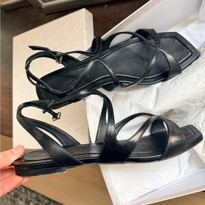 Jimmy Choo Ayla black strappy flat sandals 39 8.5-9